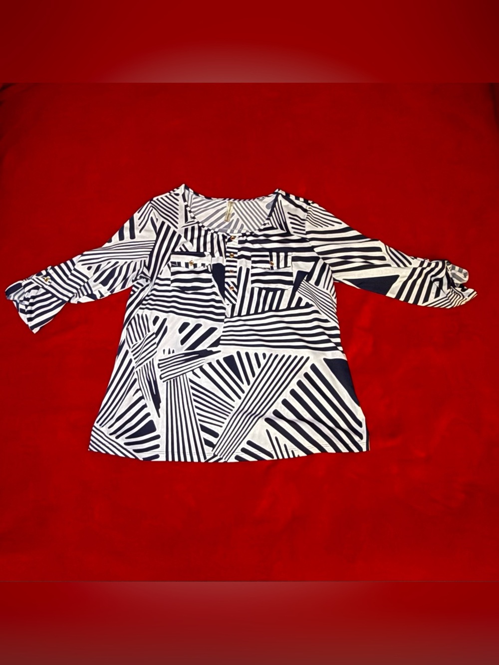 PerSeption Concept Navy & White Geometric Scoop-Neck Top
